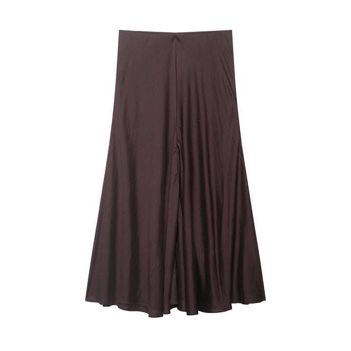 Damen Satin-Midirock mit hohem Komfortbund und ausgestellter A-Linien-Silhouette Drune