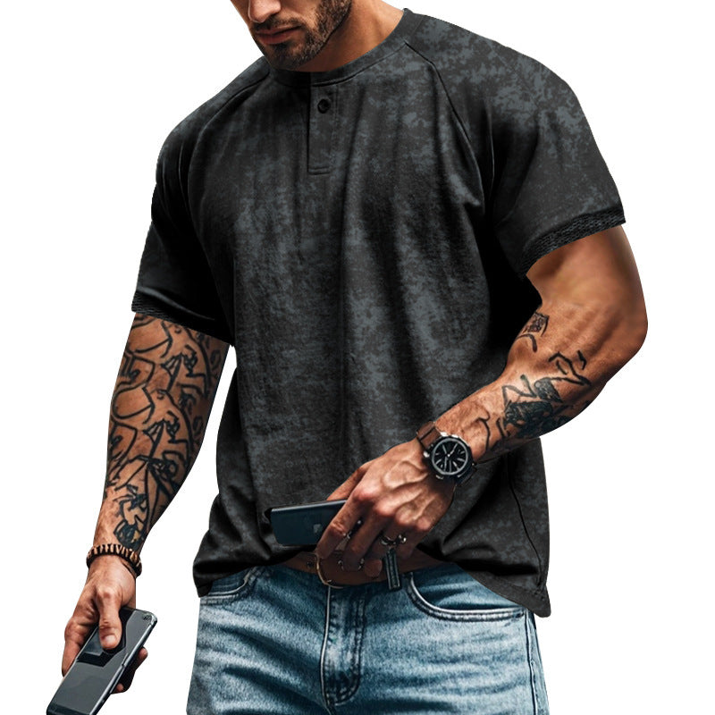 Herren Kurzarm-Henley-Shirt mit strukturierten Akzenten und sportlichem Schnitt Drune