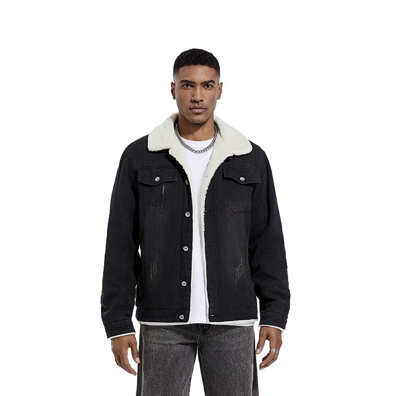 Herren Geprägte Jeansjacke mit Fleece-Innenfutter Drune