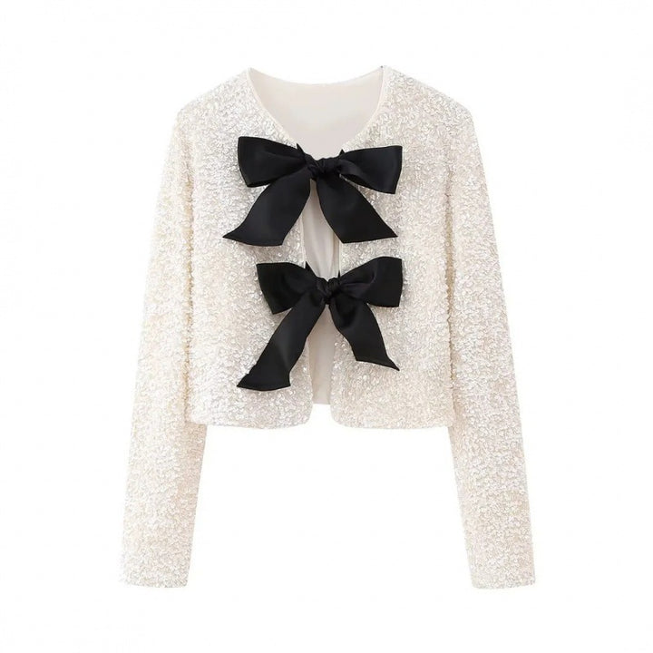 Damen Pailletten-Bolerojacke mit dekorativen Satin-Schleifen Drune