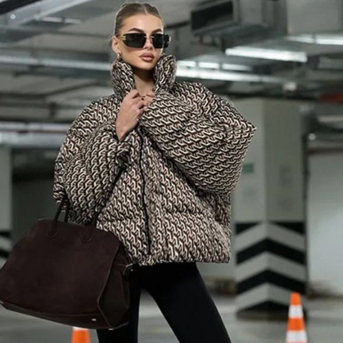 Damen Kurz gesteppte Oversize-Steppjacke mit hohem Schalkragen Drune