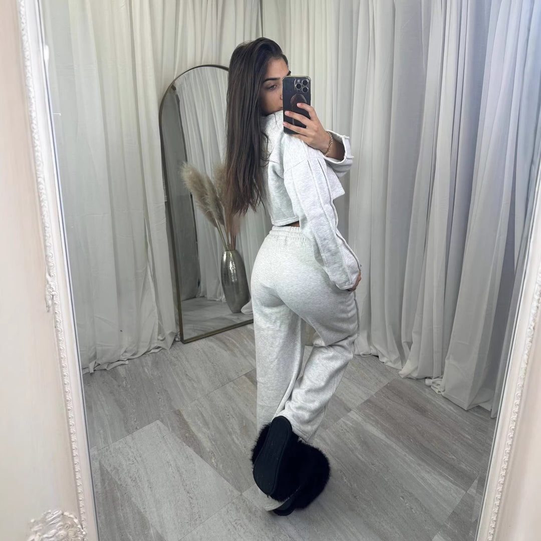 Damen lässiger Cropped Hoodie und weite Jogginghose Set Drune