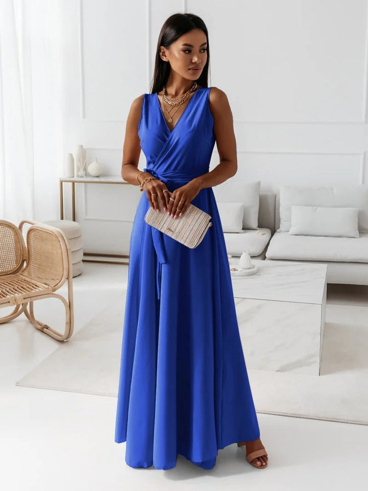 Damen Elegantes Wickel-Minikleid mit tiefem V-Ausschnitt und fließendem Stoff Drune