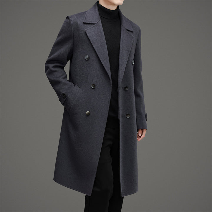 Herren eleganter Doppelreiher-Mantel aus hochwertigem Woll-Mix mit isolierender Fütterung Drune