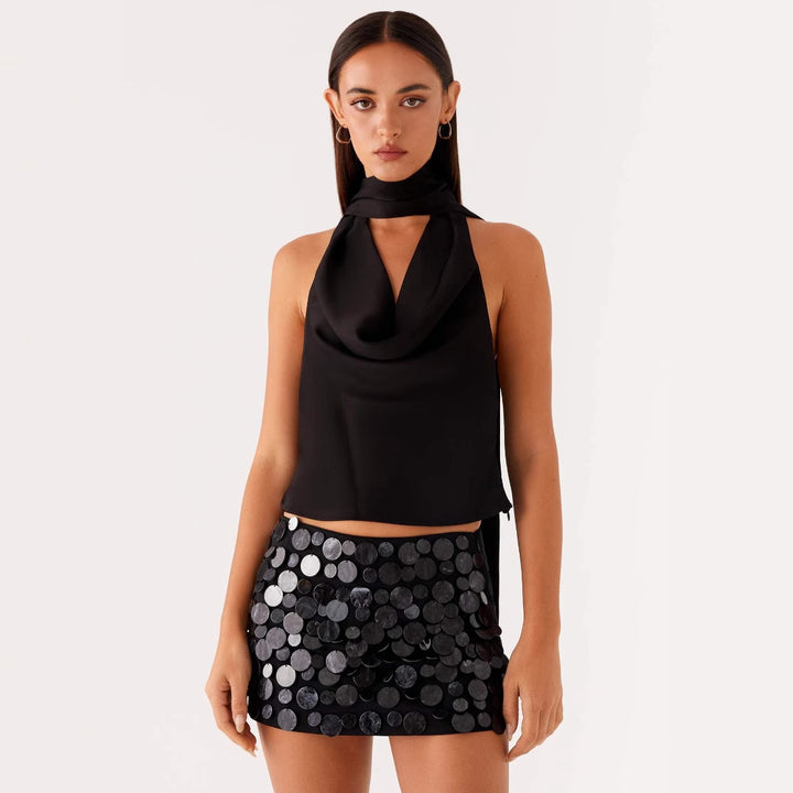 Damen elegantes Top mit tiefem V-Ausschnitt und asymmetrischem Rockdesign Drune