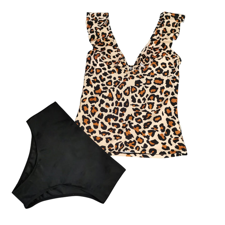 Damen Eleganter Badeanzug mit Leopardenmuster und Rüschendetails Drune
