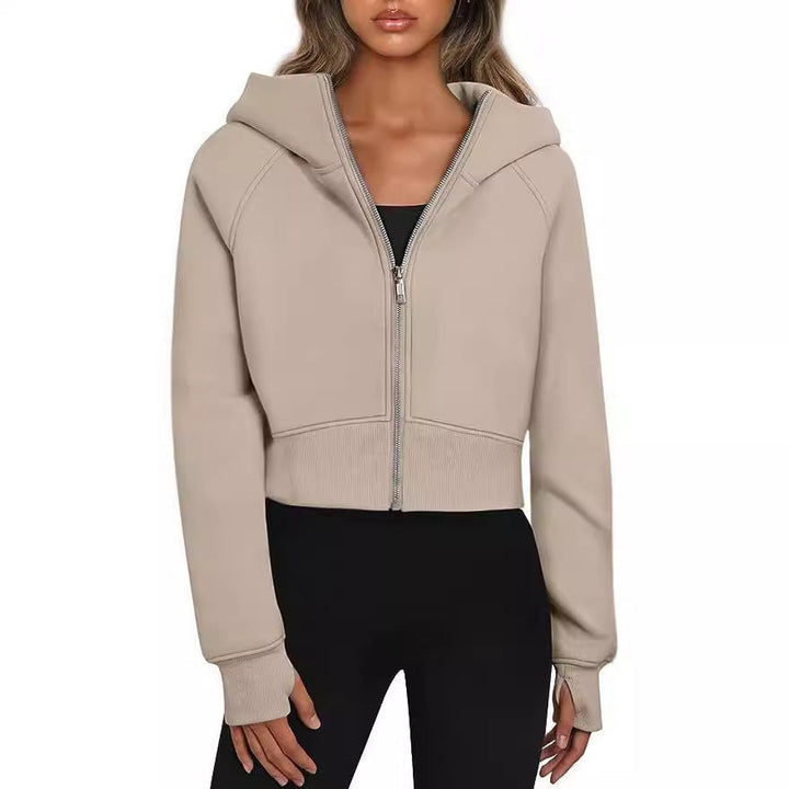 Damen cropped Kapuzenjacke mit Reißverschluss Drune