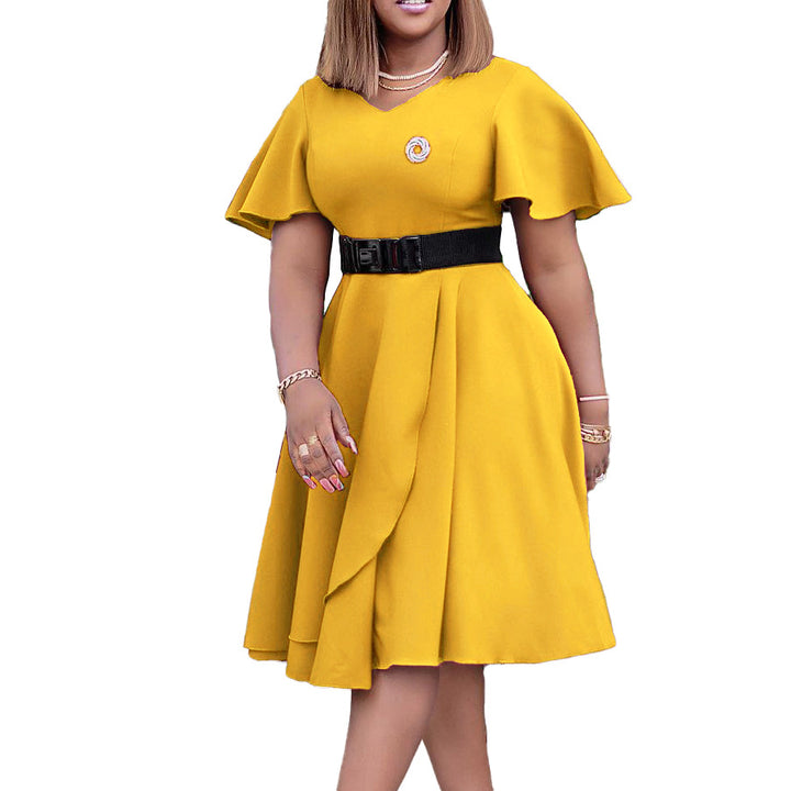 Damen Wickelkleid mit weitem Rock und elegantem Taillengürtel Drune