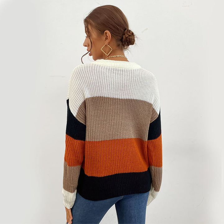 Damen Lässiger Strickpullover mit Farbblock Drune