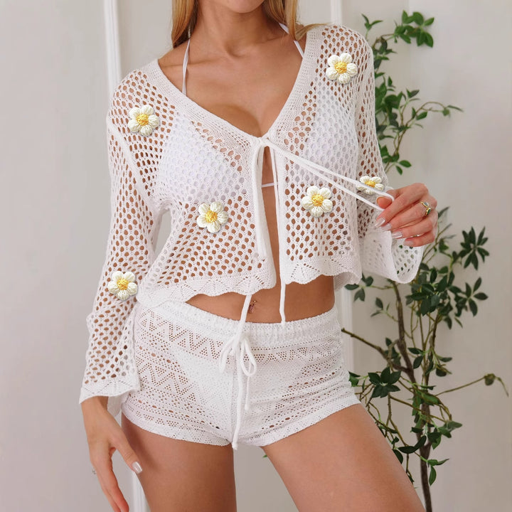 Damen leichte Häkeljacke mit floralem Detail Drune