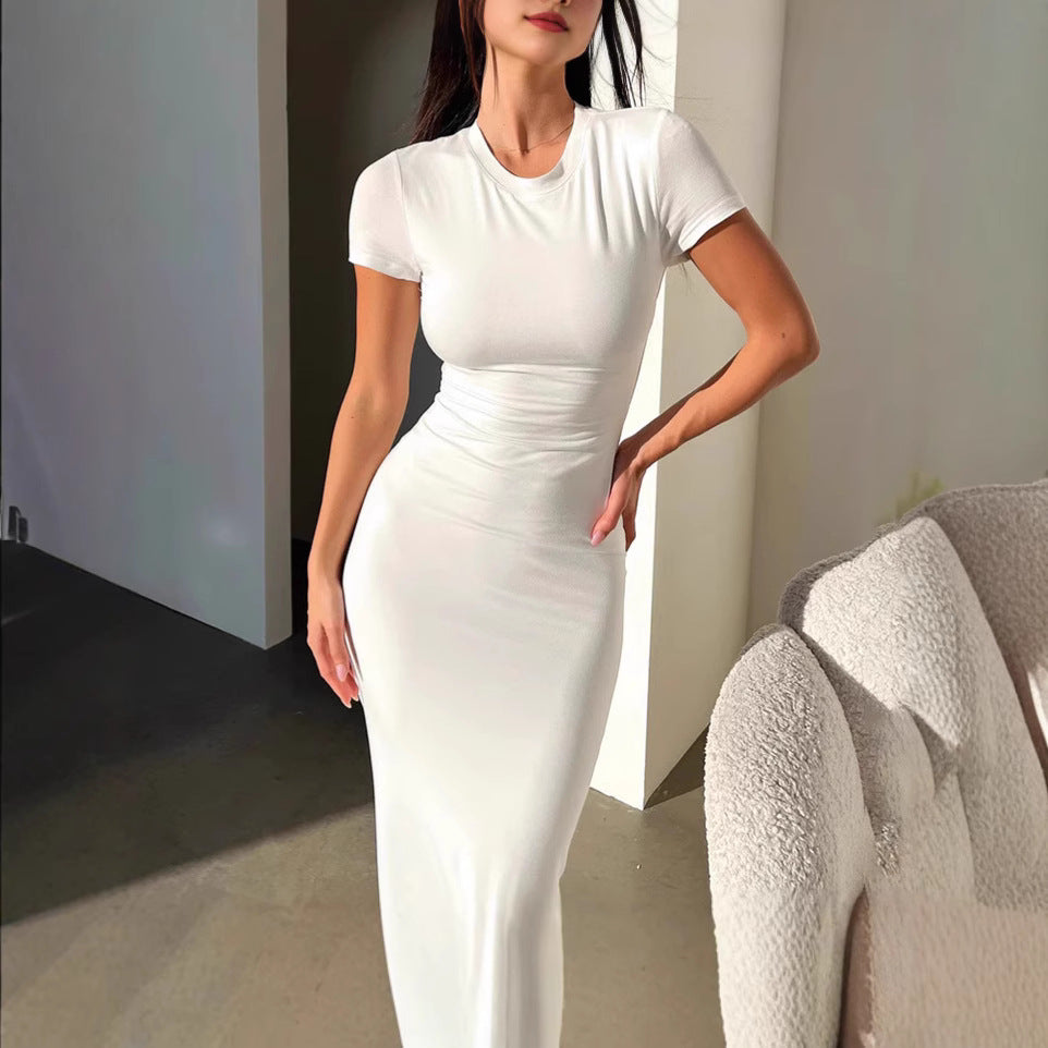 Damen Figurbetontes Maxikleid mit kurzen Ärmeln Drune