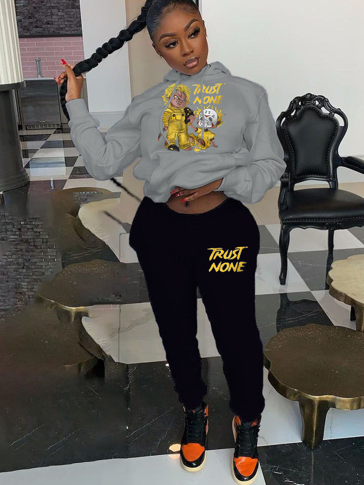 Damen Sportliches Hoodie- und Jogginghose-Set mit kreativen Grafikdesigns Drune