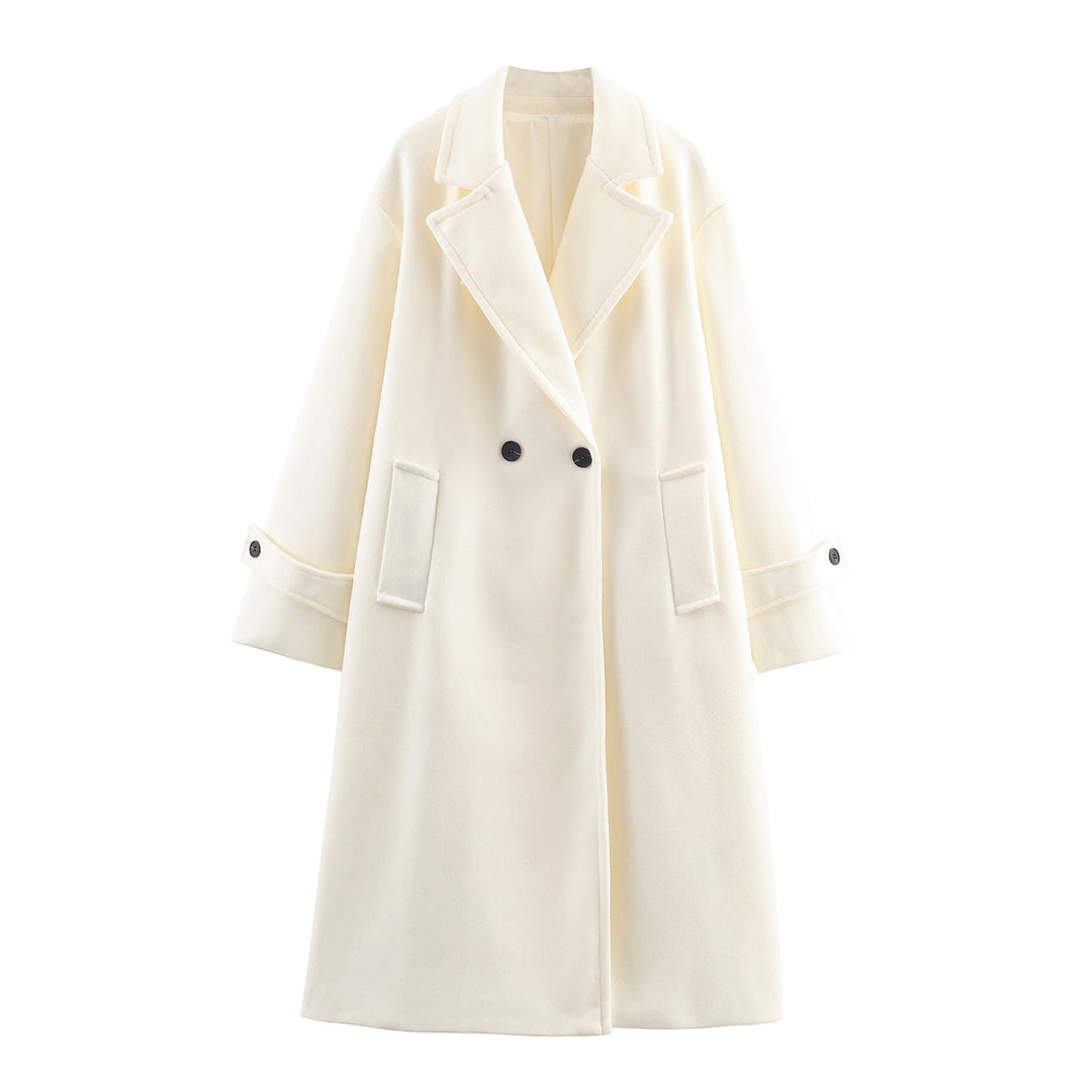 Damen Oversize Wollmix-Mantel mit Doppelreiher, breitem Revers und Ärmelriegel Drune
