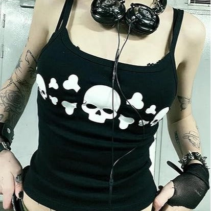Damen Tanktop mit frechem Totenkopf-Design und schmalen Trägern Drune