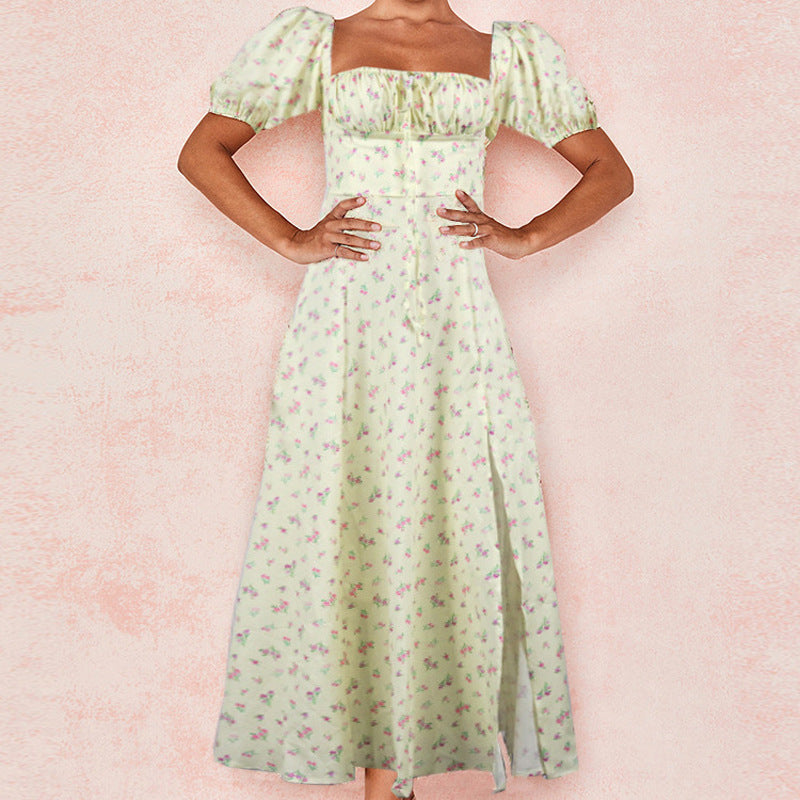 Damen Maxi-Kleid mit Puffärmeln und floralem Design Drune
