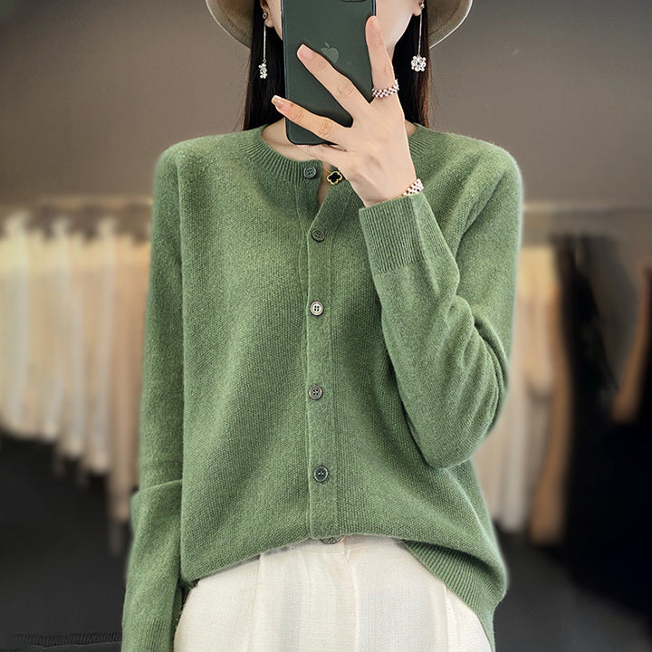 Damen Kurzgeschnittener Cardigan in Mohair‑Optik mit Rundhalsausschnitt und Perlmuttknöpfen Drune