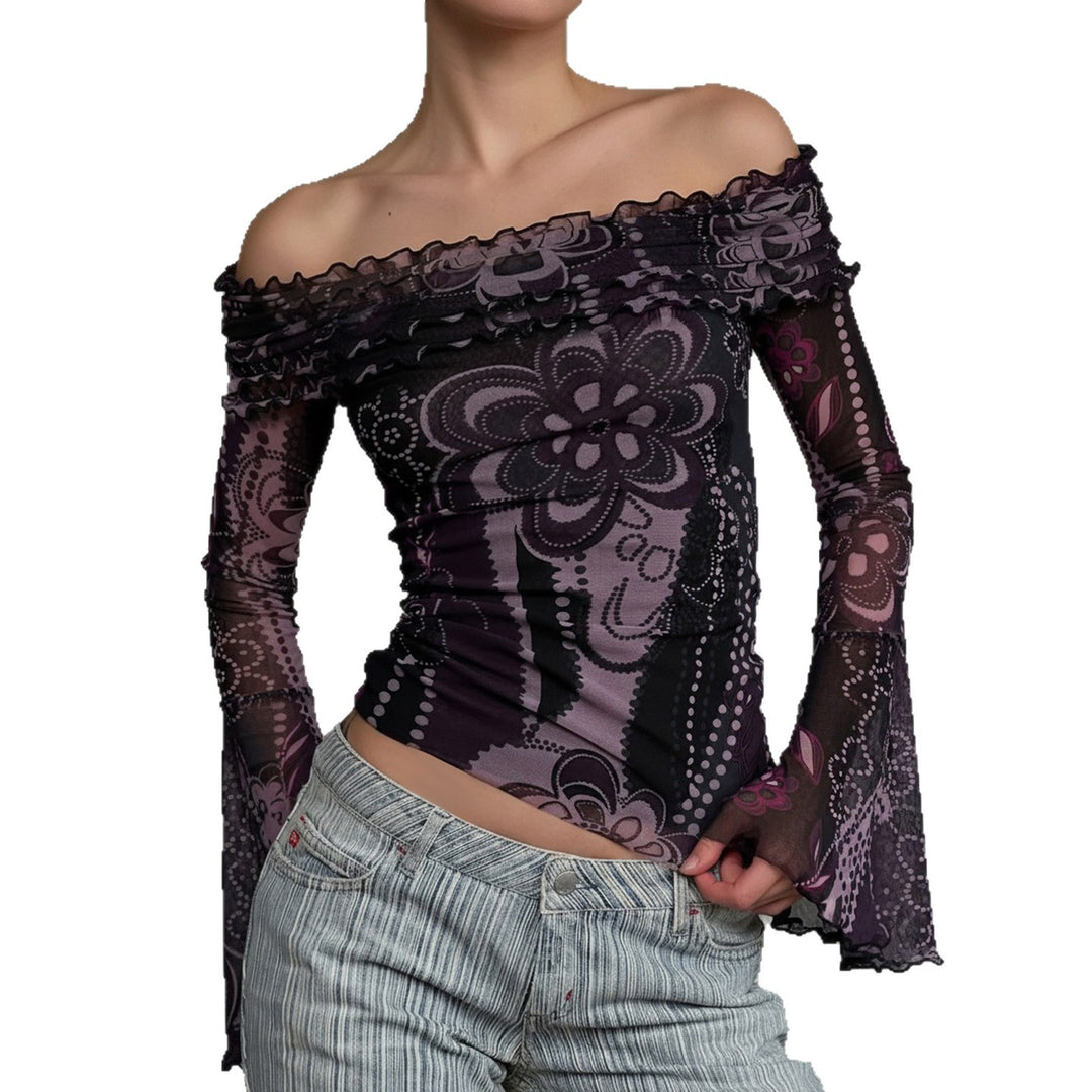Damen Off-Shoulder Bluse mit eleganten Rüschendetails und weiten Ärmeln Drune