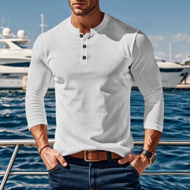 Herren Langarmshirt mit modischer Stehkragen und Knopfleiste Drune