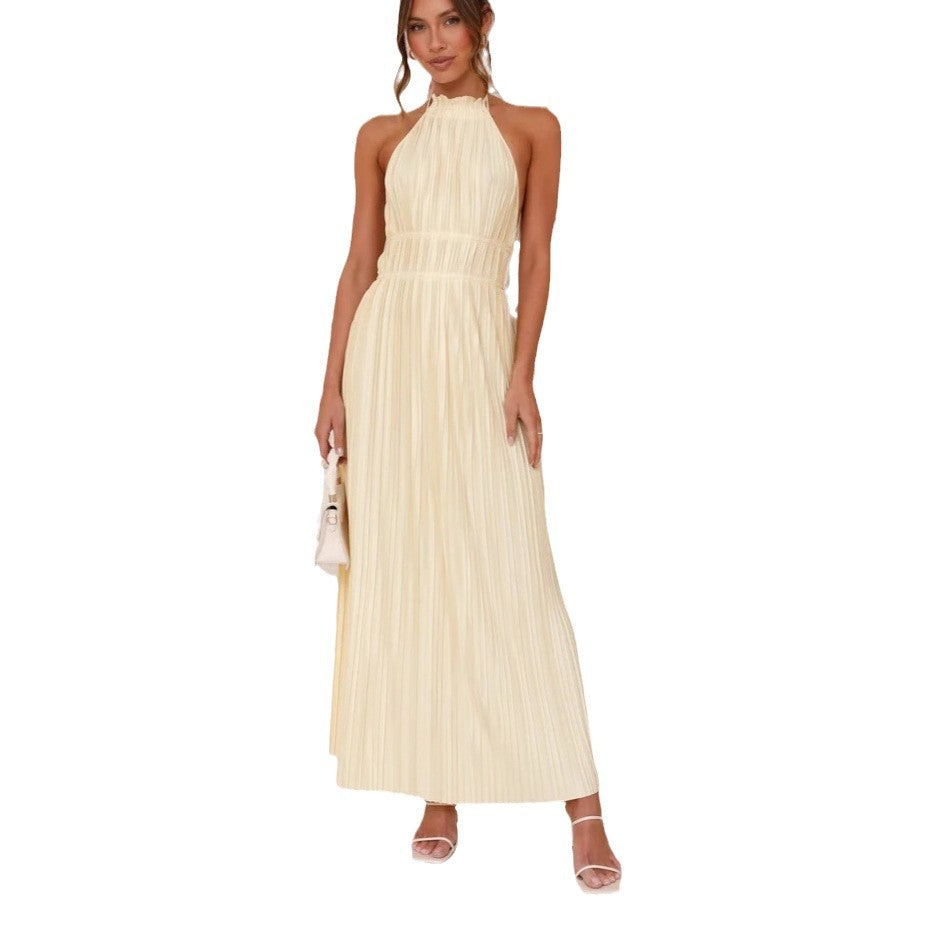 Damen Hochwertiges Plisseekleid mit Häkelkragen und Taillengürtel Drune