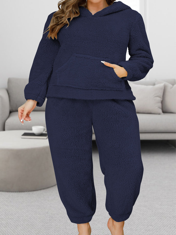 Damen Kuscheliges Teddy-Fleece Lounge-Set mit Kapuzenpullover und Jogginghose Drune