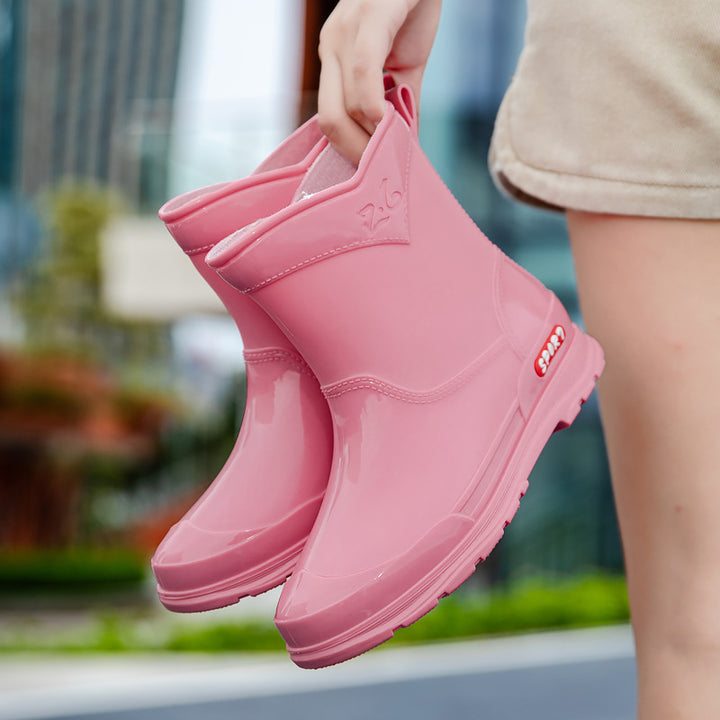 Damen Ankle‑Gummistiefel im Chelsea‑Stil mit glänzender Schutzschicht und griffiger Profilsohle Drune