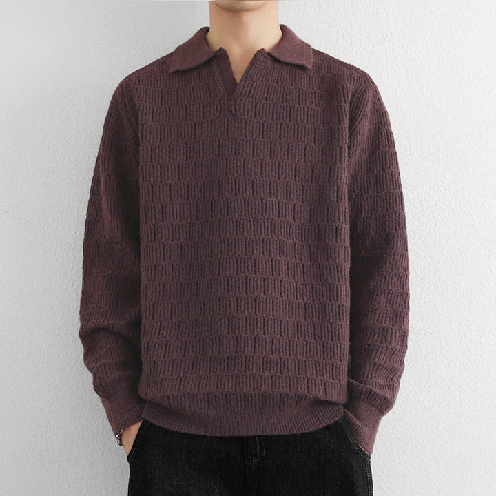Herren Feinstrick-Polo-Pullover mit Strukturstrick und offenem V-Ausschnitt Drune