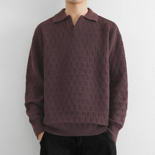 Herren Feinstrick-Polo-Pullover mit Strukturstrick und offenem V-Ausschnitt Drune