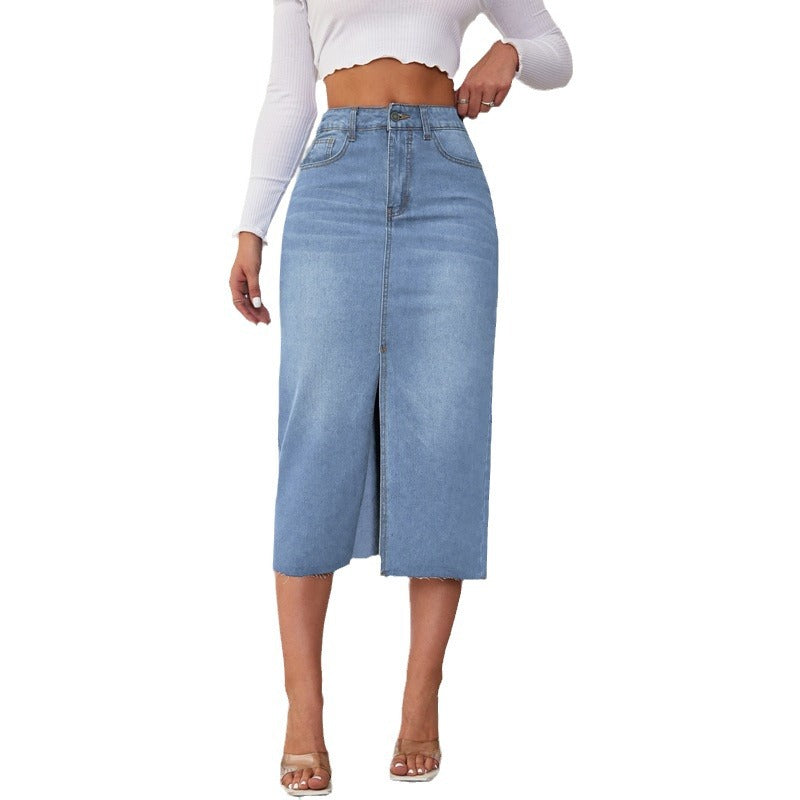 Damen Midi Jeansrock mit seitlichem Schlitz Drune