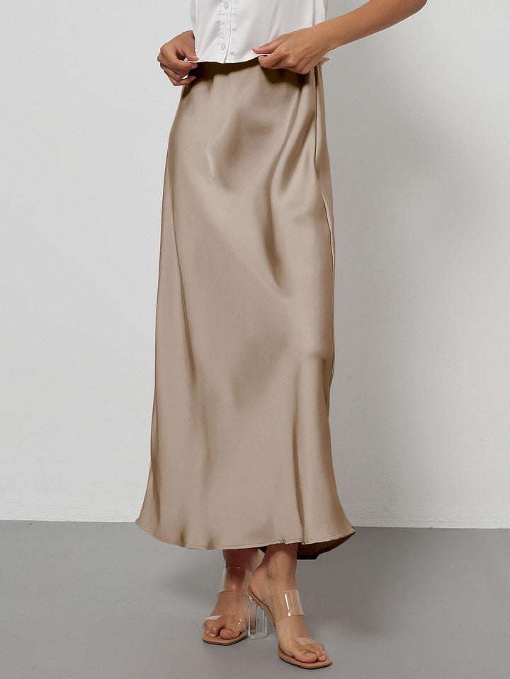 Damen-Satinrock mit hoher Taille und Midi-Länge