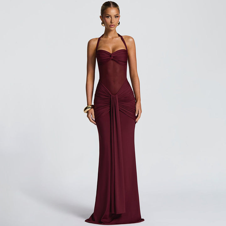 Damen nan figurbetontes Neckholder-Abendkleid mit transparentem Mesh-Einsatz und geraffter Hüftpartie Drune