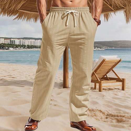 Herren Maritime Leinenoptik-Freizeithose mit Nadelstreifen elastischem Bund und seitlichen Eingrifftaschen Drune