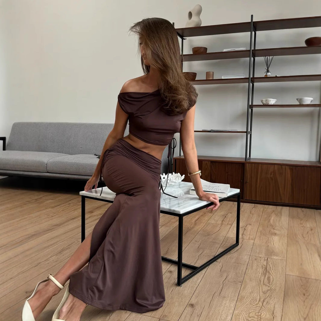 Damen elegantes Set mit schickem Top und figurschmeichelndem Rock Drune