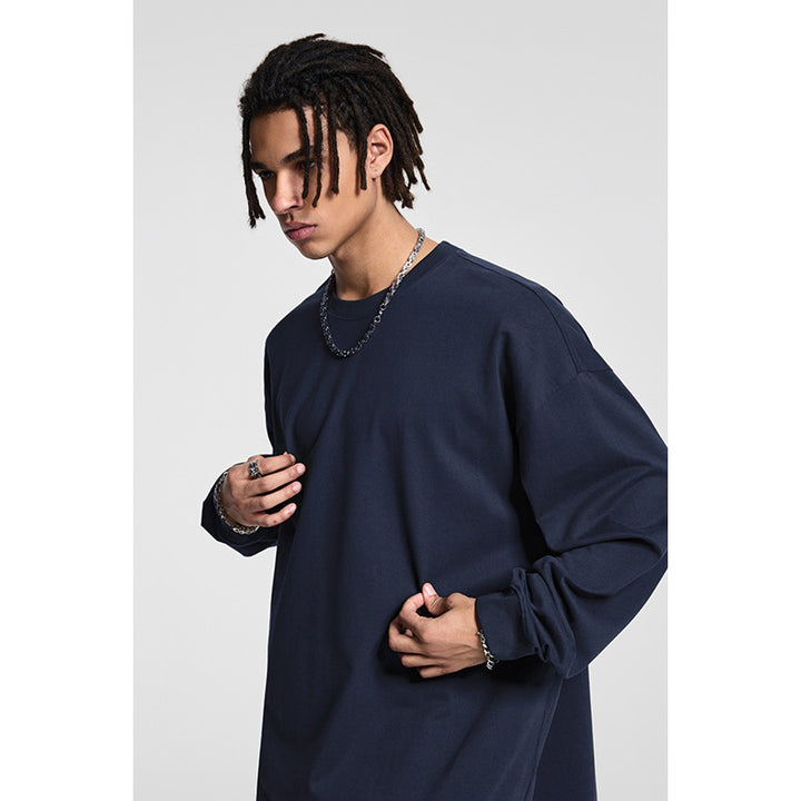 Herren Oversize-Langarmshirt mit überschnittener Schulter und Rundhalsausschnitt Drune