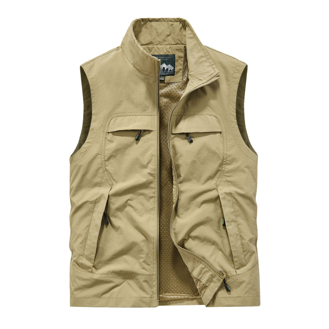 Herren Angler- und Reiseweste mit perforiertem Innenfutter, verdeckten Reißverschlusstaschen und verstellbarem Saum Drune