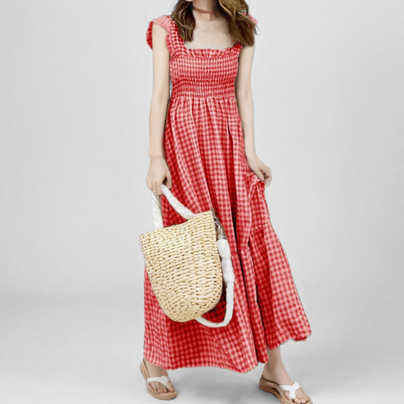 Damen Maxikleid mit elastischer Taille und Rüschendetails Drune