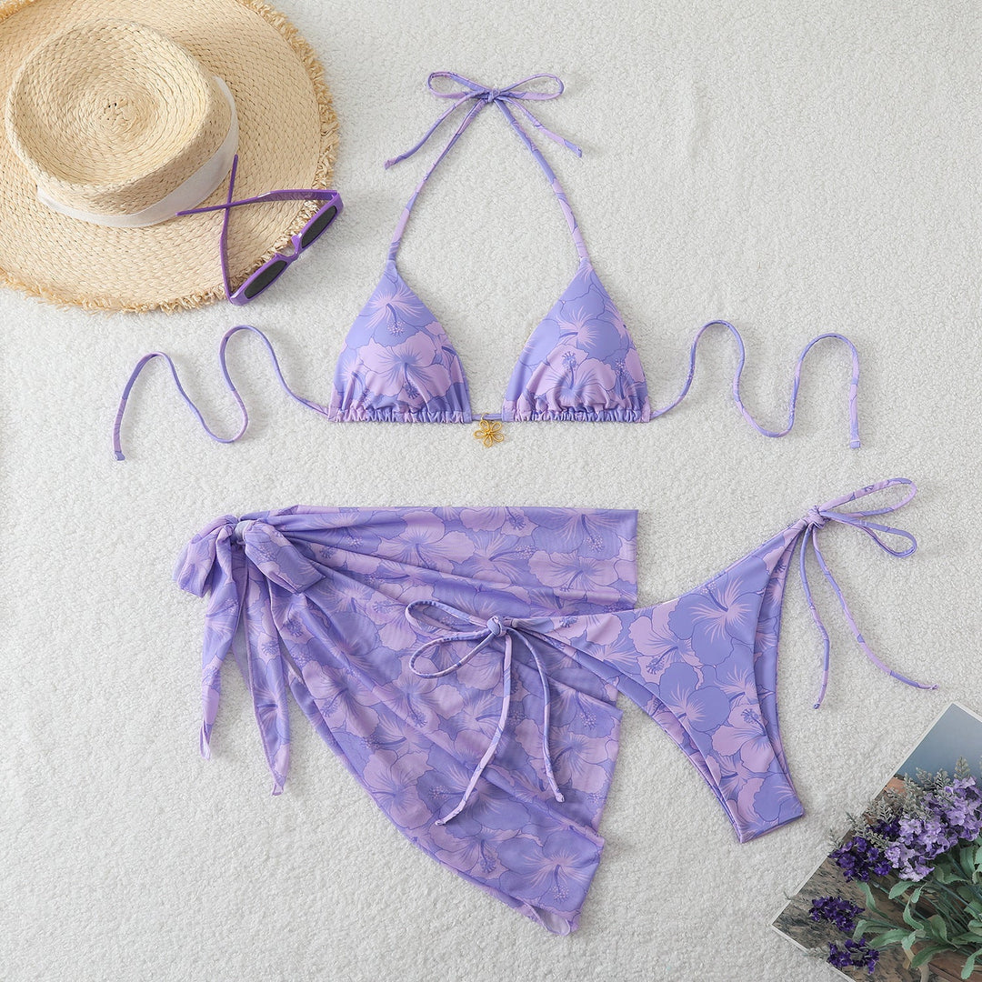 Damen Triangel-Bikini-Set mit Wickelrock und floralem Design Drune