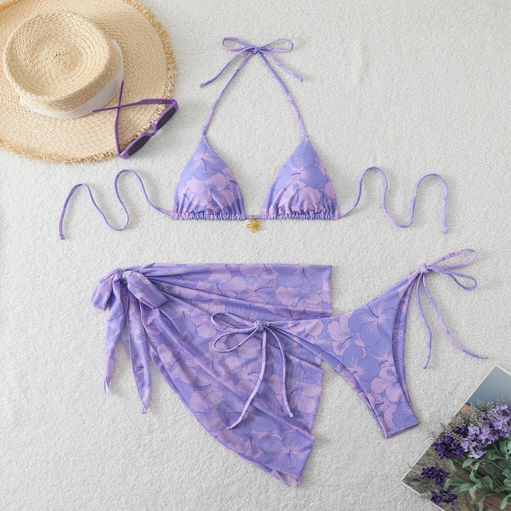 Damen Triangel-Bikini-Set mit Wickelrock und floralem Design Drune