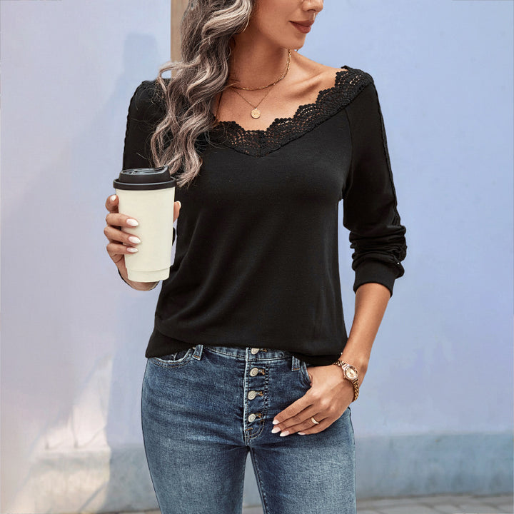 Damen Elegantes Strickoberteil mit Spitzenakzenten Drune