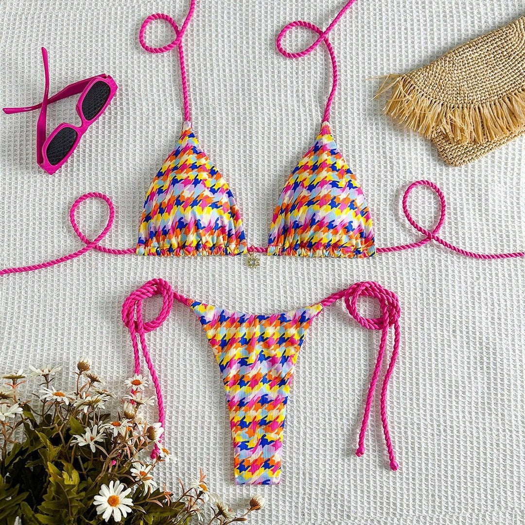 Damen Triangel-Bikini mit buntem Geometrie-Muster Drune