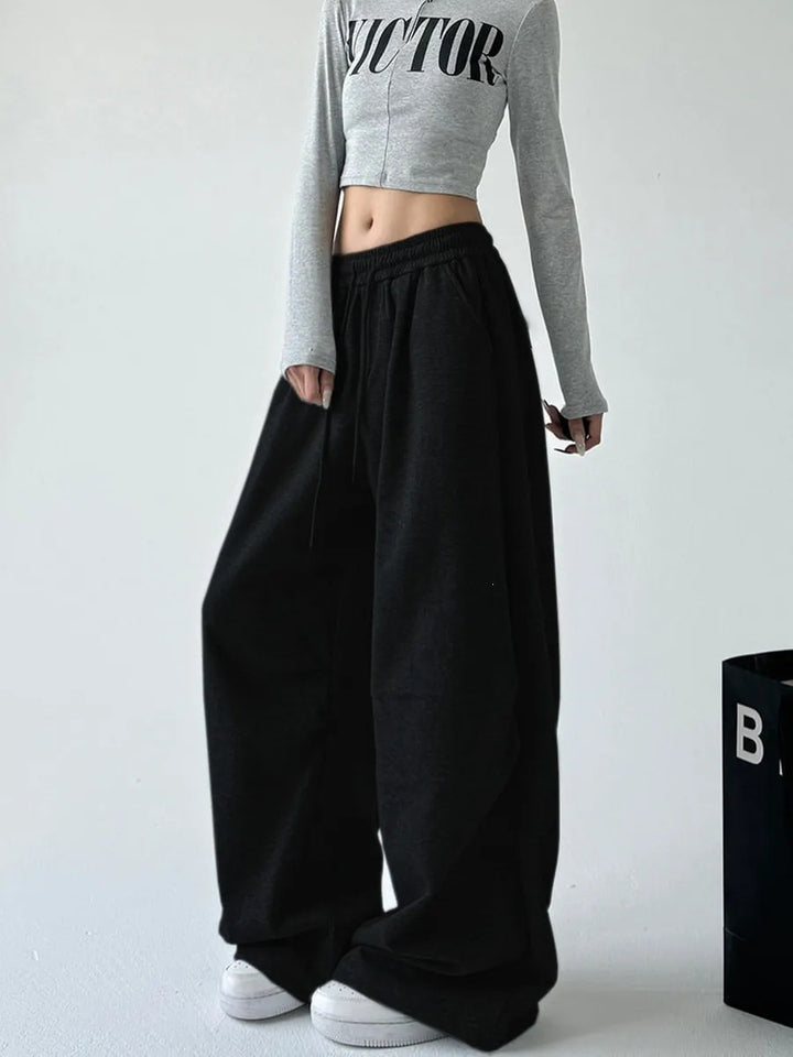 Damen nan extraweite High‑Waist-Loungehose mit elastischem Kordelbund, Kordelzug und praktischen Seitentaschen Drune