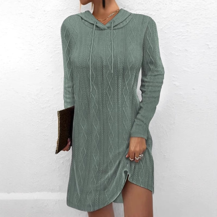 Damen Kapuzenpullover Kleid mit strukturiertem Strickmuster Drune