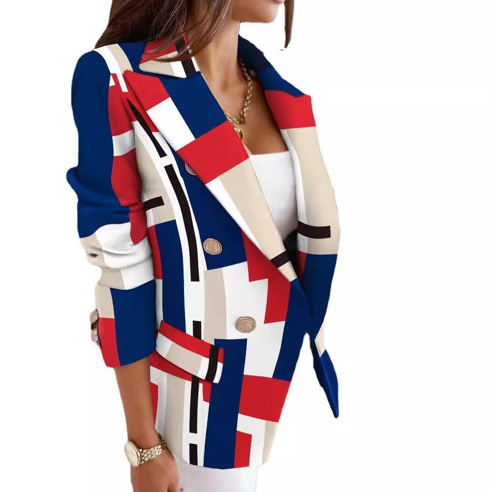 Damen Modischer Blazer mit Zebra-Muster und doppelter Knopfleiste Drune