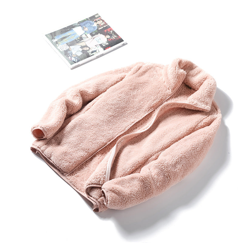 Damen Kuschelige Teddy-Fleecejacke mit Stehkragen und verdecktem Reißverschluss Drune