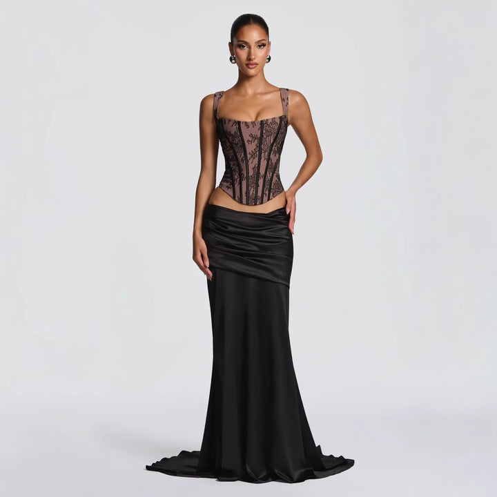Damen Elegantes Abendkleid mit Korsett-Oberteil und drapiertem Rock Drune