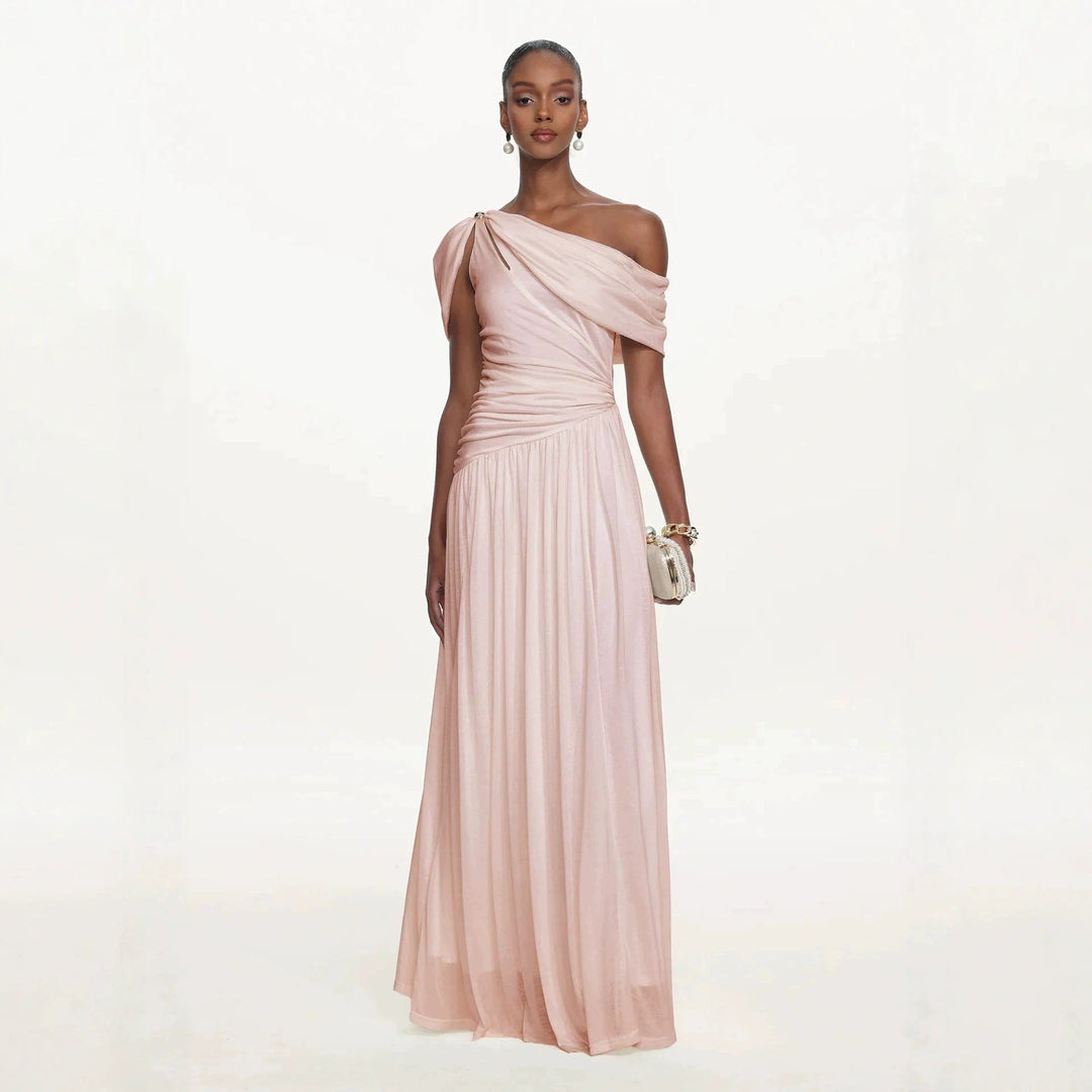 Damen Elegantes One-Shoulder Maxikleid mit fließendem Schnitt Drune