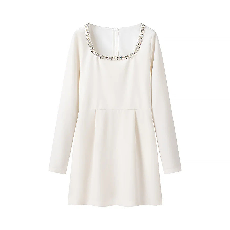 Damen nan elegantes Minikleid mit quadratischem Ausschnitt und Kristallbesatz Drune