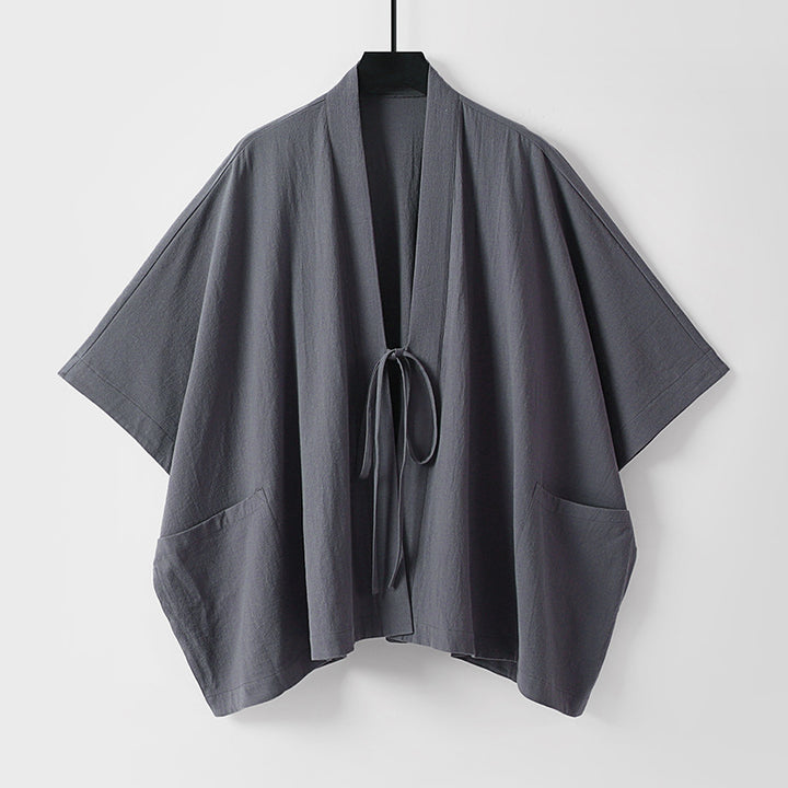 Damen Oversize Kimono-Cardigan mit Bindeband und aufgesetzten Taschen Drune
