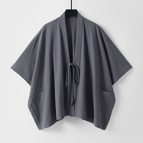 Damen Oversize Kimono-Cardigan mit Bindeband und aufgesetzten Taschen Drune