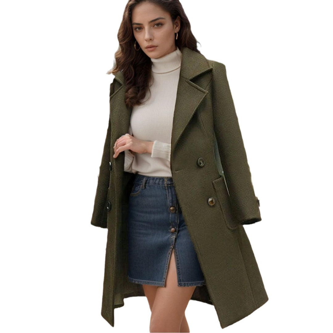 Damen modischer oversize Wolltrenchcoat mit doppelter Knopfleiste Drune