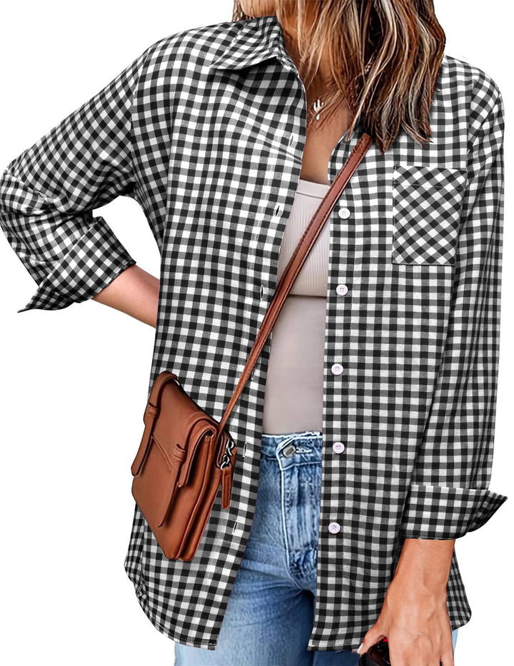 Femme Button-Up Gingham Check Shirt Drune